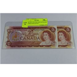 GEM UNC 1974 TWO DOLLAR NOTES CONSECUTIVE S/N X2