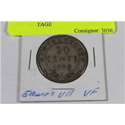 1908 NFLD EDWARD VII 50 CENTS - LOW MINTAGE