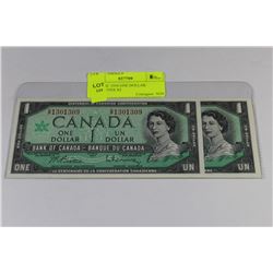 GEM UNC 1954 ONE DOLLAR BANKNOTES X2