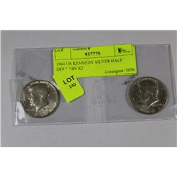 1964 US KENNEDY SILVER HALF DOLLARS X2