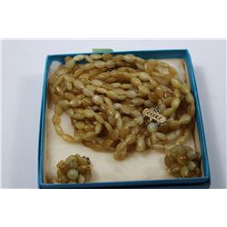 VINTAGE HANDMADE SEED NECKLACE & CLIP ON EARRINGS