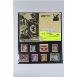 NAZI MILITARY POST CARD AND HITLER STAMPS