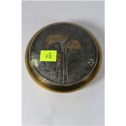 BRASS & ENAMEL LILY JEWELLERY BOX FILLED