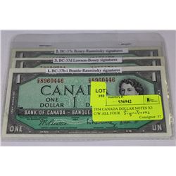 1954 CANADA DOLLAR NOTES X3 C/W ALL FOUR
