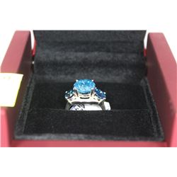 14 KT WHITE GOLD LADIES BLUE DIAMOND RING