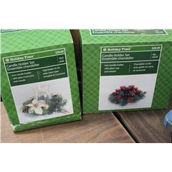 PAIR OF WREATH CANDLE HOLDER SETS - ONE RED & ONE