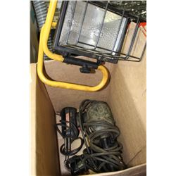 2 SOLDERING IRONS, SPOT LIGHT & TROUBLE LIGHT