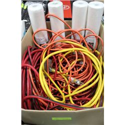 BOX OF EXTENSION CORDS AND RAPID WALL COVER