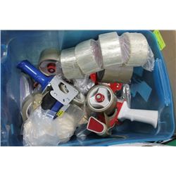 BOX OF BOXING TAPE AND DISPENSERS
