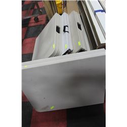 4 PLASTIC FOLDING TABLES SOLD WITH ONE WOOD TONE