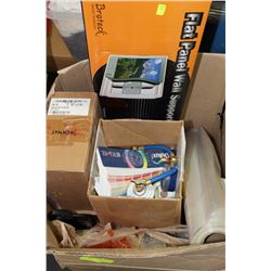 BOX OF ASST. MISC AND FLAT PANEL WALL SUPPORT