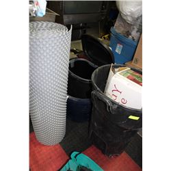 ROLL OF PLASTIC WITH 3 GARBAGE CANS AND CHRISTMAS