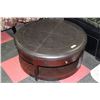 Image 1 : BROWN LEATHERETTE ROUND OTTOMAN W DRAWERS