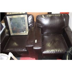 PAIR OF SHOWHOME BROWN LEATHERETTE SOFA