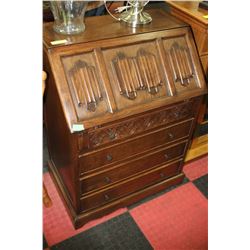 VINTAGE WOOD CARVED SECRETARY DESK