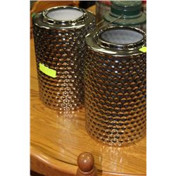 PAIR OF CERAMIC CHROME TONE VASES
