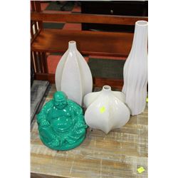 SHOWHOME 3 PC WHITE VASE SOLD WITH GREEN BUDDHA