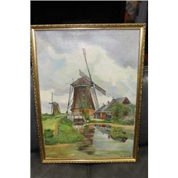 H.M.HOITINGH ESTATE OIL ON CANVAS WINDMILL SCENE