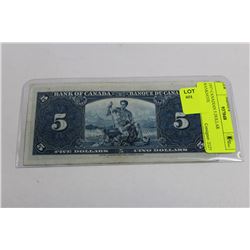 1937 CANADIAN 5 DOLLAR BANKNOTE