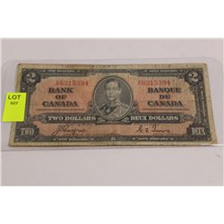 1937 CANADIAN 2 DOLLAR BANKNOTE