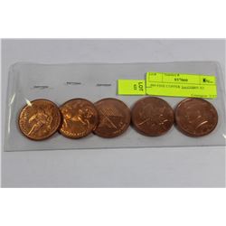 .999 FINE COPPER 1oz COINS X5
