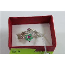 .925 SILVER RUBY, EMERALD & CZ RING - SIZE 8.5