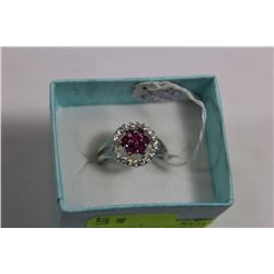 .925 SILVER RUBY & CZ RING - SIZE 6.5