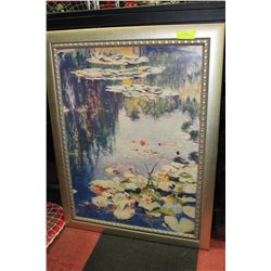 LARGE LILY PAD & POND FRAMED PICTURE SIGNED