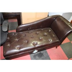 BROWN LEATHERETTE STORAGE CHAISE LOUNGE