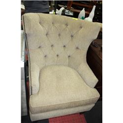 SHOWHOME BEIGE FABRIC NAILHEAD PARLOUR CHAIR