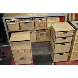 SET OF 8 WICKER BASKETS WITH 3 STORAGE BINS