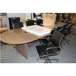 LARGE 2 PC BOARDROOM TABLE W 8 CHROME AND BLACK