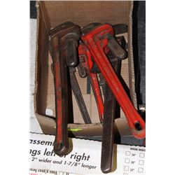BOX OF PIPE WRENCHES INCLUDES CRAFTSMAN & RIDGID