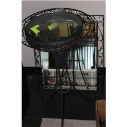 METAL AND GLASS SIDE TABLE AND MIRROR SET