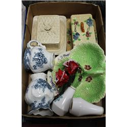 BOX OF CHINA  BUTTER DISHES FROM 1940'S, & ESTATE