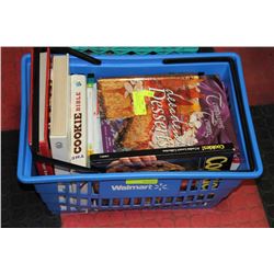 BLUE TUB WITH 19 COMPANY COMING COOK BOOKS