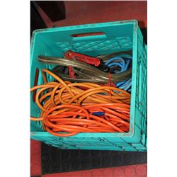 GREEN CRATE W/ 4 EXTENSION CORDS &
