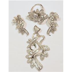 STERLING SILVER CIBIC ZIRCONIA EARRINGS, PENDANT