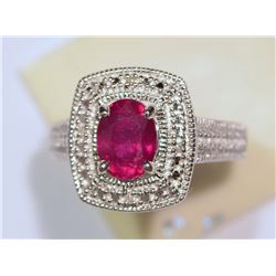 STERLING SILVER RUBY & DIAMOND RING