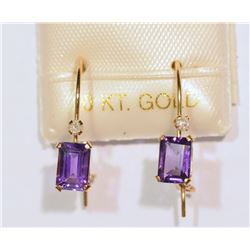 10KT GOLD AMETHYST & DIAMOND EARRINGS