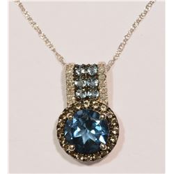 10KT WHITE GOLD BLUE TOPAZ, SMOKEY QUARTZ &