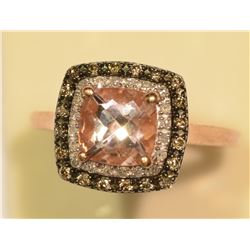 10KT ROSE GOLD MORGANITE, 20 SIDE BROWN DIAMONDS