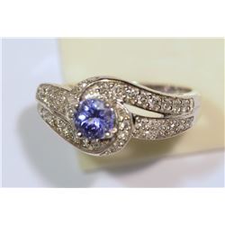 10KT WHITE GOLD TANZANITE & DIAMOND (0.58CT) RING