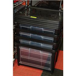 SET OF 4 PLASTIC STORAGE BINS - SIZE UNKNOWN