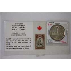 1939 CANADA SILVER DOLLAR AND STAMP