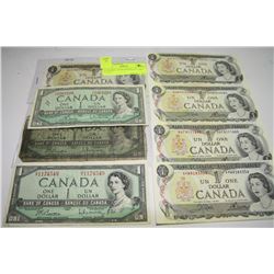 8 CANADA 1 DOLLAR BILLS: THREE 1954 AND FIVE 1973
