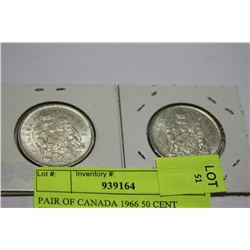 PAIR OF CANADA 1966 50 CENT PIECES