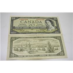 1954 CANADA 20 DOLLAR BILL X2