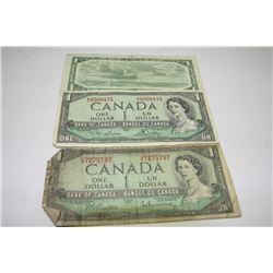 THREE 1954 CANADA ONE DOLLAR BILLS