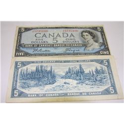 1954 CANADA FIVE DOLLAR BILL X2